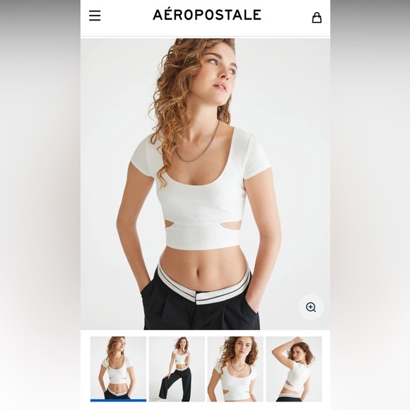 2 Aeropostale crop tops size Large brown and white slit sides soft - Picture 10 of 10